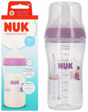 Bērnu pudelīte Nuk Perfect Match Hippo, 260 ml, 3 mēn., caurspīdīga krās./violeta krās.