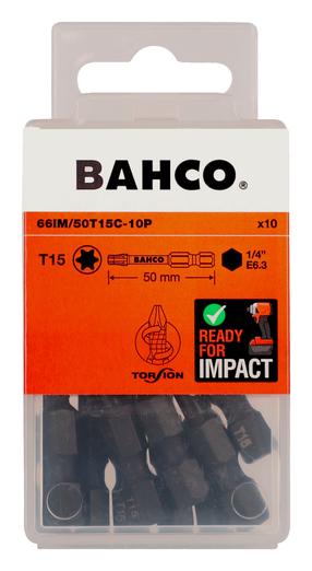 Smūginiai atsuktuvų antgaliai, rinkinys Bahco 66IM/50T15C-10P, T15, 50 mm, 1/4"