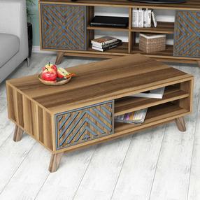 Kohvilaud Kalune Design Ynci, sinine v./pähklipuu v., 105 cm x 60 cm x 38.2 cm