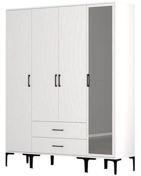 Riidekapp Kalune Design Kumsal STR, valge v., 47.5 cm x 160 cm x 201.4 cm, peegliga