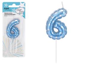 Sünnipäevaküünal Ravi Blue Star 6, sinine v., 16 cm