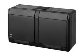 Pistikupesa 2-ne Elektro-Plast Hermes 0325-09, maandusega, IP44, must v.