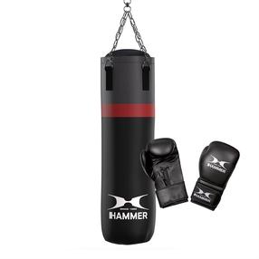 Боксерский мешок, с перчатками Hammer Cobra, черный цв./красный цв.