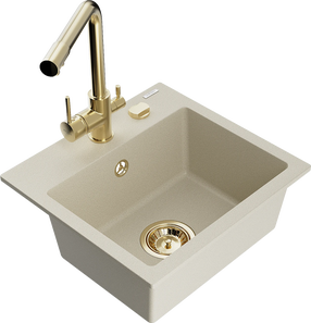 Virtuvinė plautuvė Mexen Milo 6505441000-69+671600-50+66911-50, granitas, 43 cm x 41 cm x 17.1 cm, aukso sp./smėlio sp.