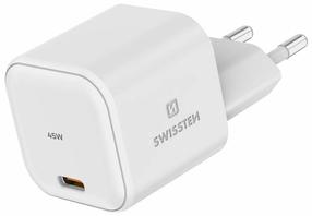 Kelioninis įkroviklis Swissten GaN Travel, USB Type C, 3.5 cm, balta sp., 45 W