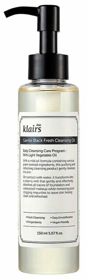 Puhastav näoõli Dear, Klairs Gentle Black Fresh, 150 ml