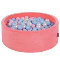 Baseinas su kamuoliukais KiddyMoon Velvet ball pit Round 200 Balls, 90 cm x 90 cm, 200 vnt, balta sp./rožinė sp.