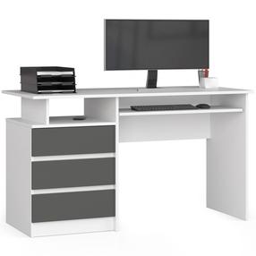 Rašomasis stalas su stalčiais Akord CLP, 135 cm x 60 cm, 77 cm, balta sp./pilka sp.