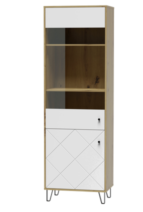 Vitrina Bilbao BL14, ąžuolo sp./balta sp., 63.4 cm x 40 cm x 194.6 cm
