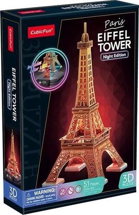 3D puzle Cubicfun Eiffel Tower Night, 25 cm x 23.2 cm, 51 gab., daudzkrāsaina