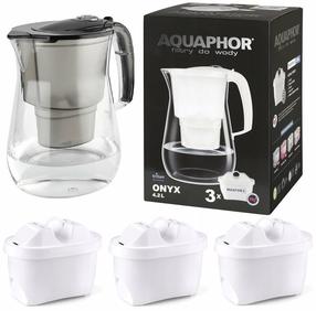Vandens filtravimo indas, su kasetėmis Aquaphor Onyx, 4.2 l, skaidri sp./juoda sp.