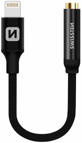 Adapteris Swissten Apple Lightning To 3.5mm Jack Audio Adapter 3.5 mm, Apple Lightning, 0.15 m, juoda sp.