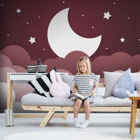 Fototapetas Artgeist Moon Dream - Clouds In A Maroon Sky With Stars For Children, 175 cm x 250 cm