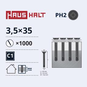 Sraigtas juostoje, įsukami į metalą Haushalt, 3.5 x 35 mm, 1000 vnt.