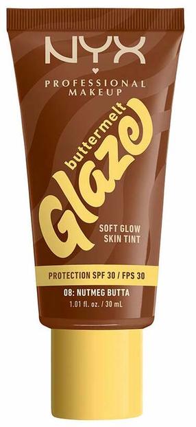 Šķidrā grima bāze NYX Professional Makeup Buttermelt Glaze, SPF 30, nutmeg butta krās., 08, 30 ml