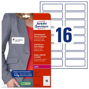 Uzlīme Avery Zweckform Self Adhesive Name Badges L4783-20, 3.1 cm x 8.89 cm, balta krās.