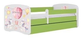 Bērnu gulta Kocot Kids Balloon, balta krās./zaļa krās., 70 x 140 cm, bez veļas kastes, ar matraci