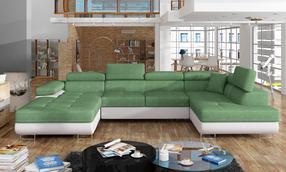 Kampinė sofa Rodrigo Soro 34, Soft 17, balta sp./žalia sp., dešininė, 202 x 345 cm x 90 cm