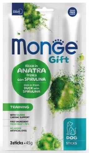 Gardums suņiem Monge Gift Dog Sticks Training Duck With Spiruline, pīles gaļa, 0.045 kg