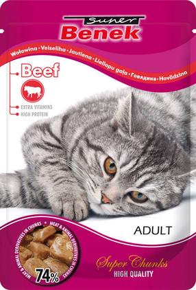 Влажный корм для кошек Super Benek Super Chunks, говядина, 0.1 кг