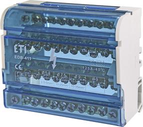 Соединительный блок ETI EDB-411, 7x1,5-6mm2; 2x6-16mm2; 2x10-16mm², 125 а, синий цв./белый цв.
