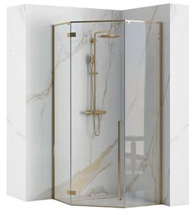 Душевая кабина Rea Diamond REA-K4904, 3-стенный, пятиугольный, без поддона, 90 см x 90 см x 195 см, золотой цв./прозрачный