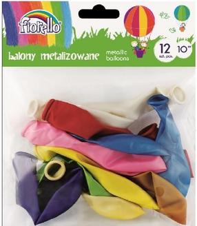 Balonu komplekti ovāls Fiorello Metallic 10'', daudzkrāsaina, 12 gab.