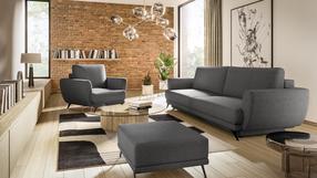 Baldų komplektas Megis 3F & 1F & Pouf, vidaus, tamsiai pilka sp.