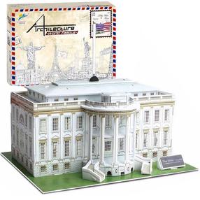 3D dėlionė Arhitecture White House, 21.5 cm x 20.4 cm, 35 vnt., balta sp.