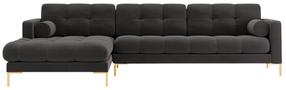 Kampinė sofa Cosmopolitan Design Bali Bluvel 18, aukso sp./tamsiai pilka sp., kairinė, 185 x 293 cm x 75 cm