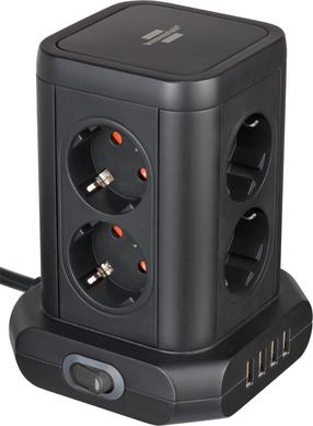 Buitinis ilgintuvas - stovas Brennenstuhl, 3 x 1,5 mm², 2 m, 8 lizdų, 4USB, su jungikliu, juoda sp.