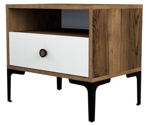 Ночной столик Kalune Design Lizbon 530, белый цв./ореховый цв., 50.8 см x 56 см x 40 см