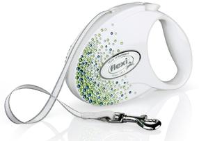 Automātiskā pavada Flexi Glam Splash Leaf 2205, balta krās./zaļa krās., 5 m