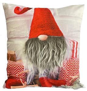 Kalėdinis dekoratyvinės pagalvėlės užvalkalas Gnome JCL-431, balta sp./pilka sp./raudona sp., 40 cm x 40 cm