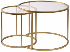 Kavos staliukas Nordure Aurum, skaidrus/aukso, 42 - 60 cm x 60 cm x 39 - 43 cm, 2 vnt.