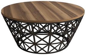 Kavos staliukas Kalune Design Stil Metal Ferforje, juoda sp./riešuto sp., 90 cm x 90 cm x 38 cm