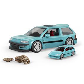 Automobiliai, motociklai Mattel Hot Wheels BRICK SHOP Honda Custom 90 Civic EF, žydra sp.