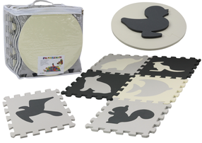 Paklājiņš mazuļiem - puzle Lean Toys Contrasting, 30 cm x 30 cm, 28 gab, pelēka krās.