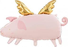 Folijas balons figūriņa PartyDeco Pig, zelta krās./rozā krās.