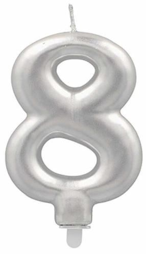 Sünnipäevaküünal Pap Star number 8, hõbe v., 7 cm