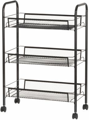 Trijų pakopų vežimėlis ant ratų 4Living Mesh, juoda sp., 27 cm x 44 cm x 66.5 cm
