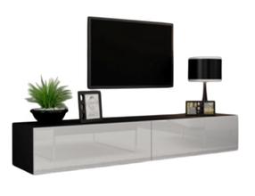 ТВ стол Cama Meble Vigo 180, белый цв./черный цв., 180 см x 04 см x 30 см