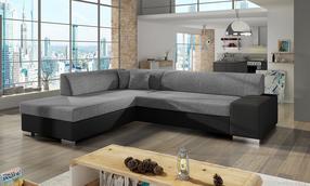 Kampinė sofa Porto Sawana 21, Soft 11, juoda sp./pilka sp., kairinė, 217 x 278 cm x 74 cm