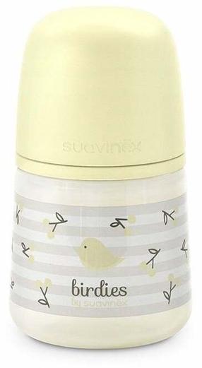 Kūdikių buteliukas Suavinex Birdies, 150 ml, 0 mėn., smėlio sp.