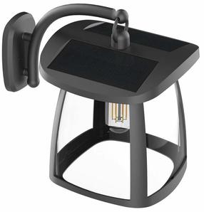 Sieninis šviestuvas su saulės baterija CristalRecord Zeffa, 4W, IP54, juoda sp./skaidri sp.