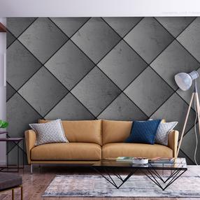 Fototapetas Artgeist Grey Symmetry - Geometric Pattern In Concrete Pattern With Black Joints, 280 cm x 400 cm