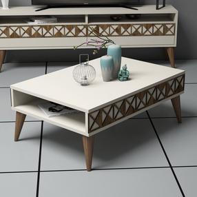 Kohvilaud Kalune Design Line, kreemjasvalge, 90 cm x 60 cm x 34.6 cm