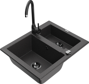 Virtuvinė plautuvė Mexen Carlos 6518581500-76+670200-70+66921-70, granitas, 58 cm x 47 cm x 17.7 cm, black granite+black(b) sp.