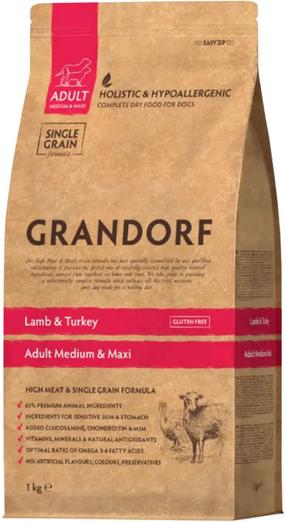Kuiv koeratoit Grandorf Medium & Maxi, lambaliha/kalkun, 1 kg