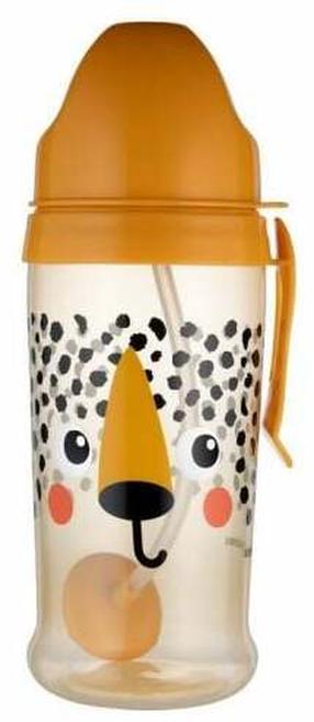 Dzeramā pudele ar silikona salmiņu Canpol Babies BabiesBoo Cheetah, 270 ml, 18 mēn., plastmasa, oranža krās.